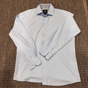 Tom Baine Performance Slim Fit Blue Long-Sleeve Dress Shirt Wrinkle Free